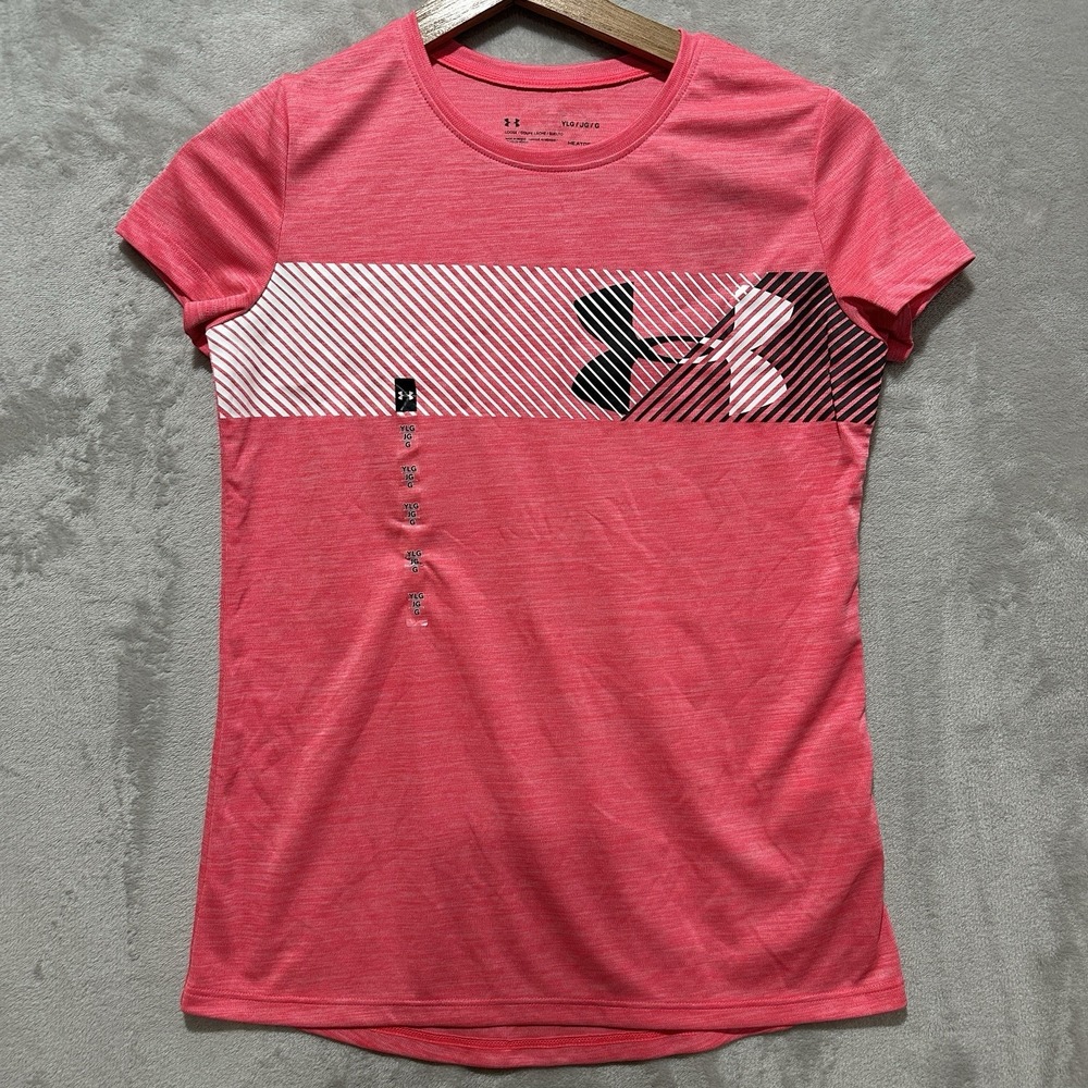 Under‎ Armour Loose Fit HeatGear Short Sleeve Girls L Hybrid Big Logo T-Shirt